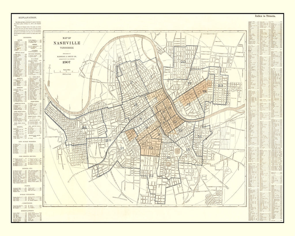 Vintage Map of Nashville, Tennessee 1907