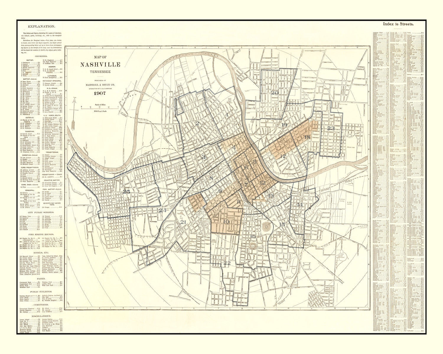 Vintage Map of Nashville, Tennessee 1907