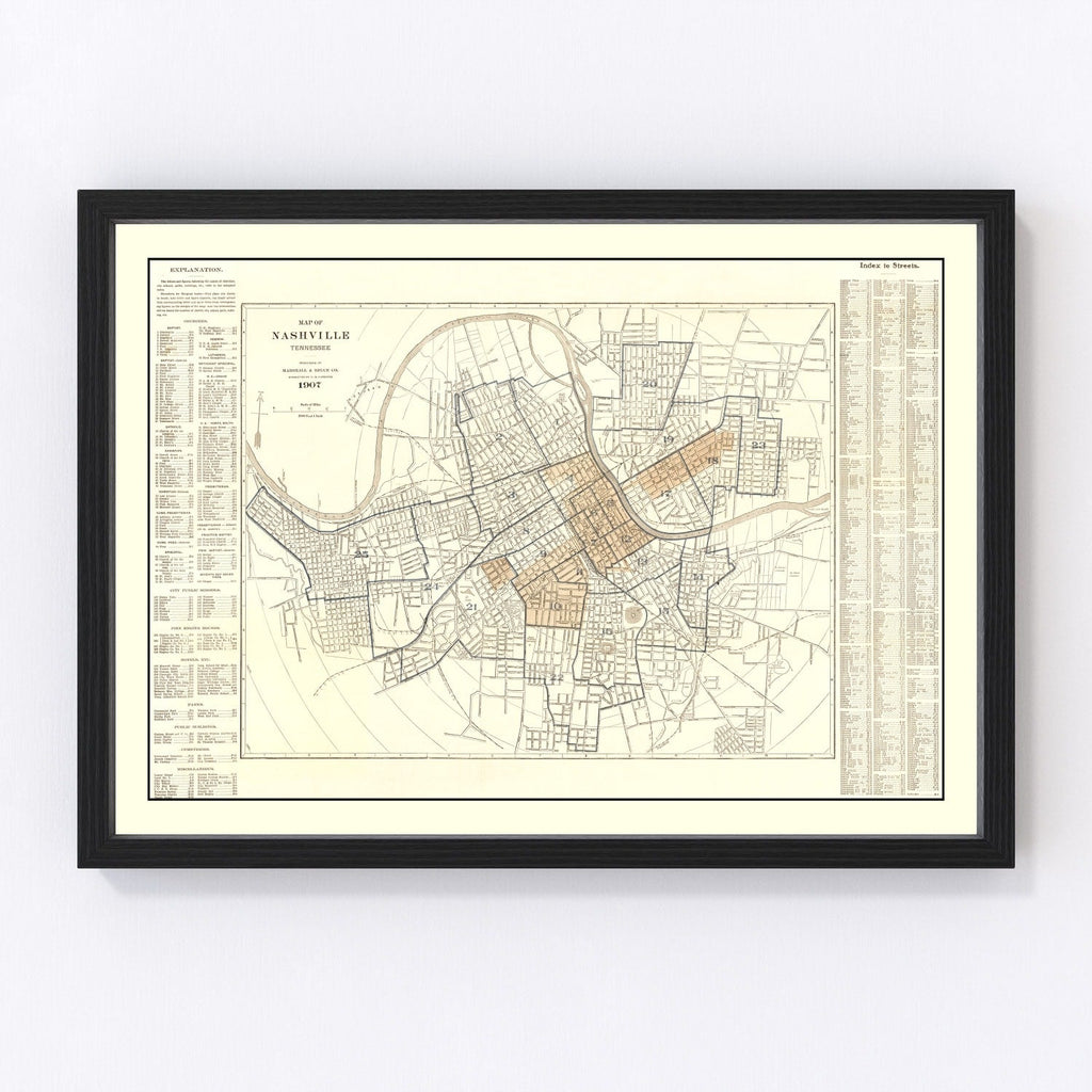 Vintage Map of Nashville, Tennessee 1907