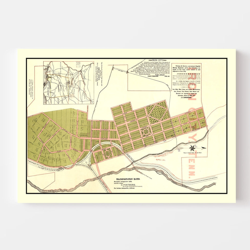 Vintage Map of Iron City, Tennessee 1890
