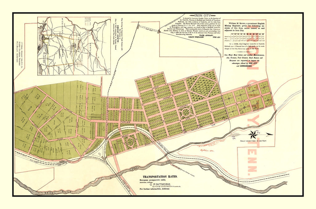 Vintage Map of Iron City, Tennessee 1890