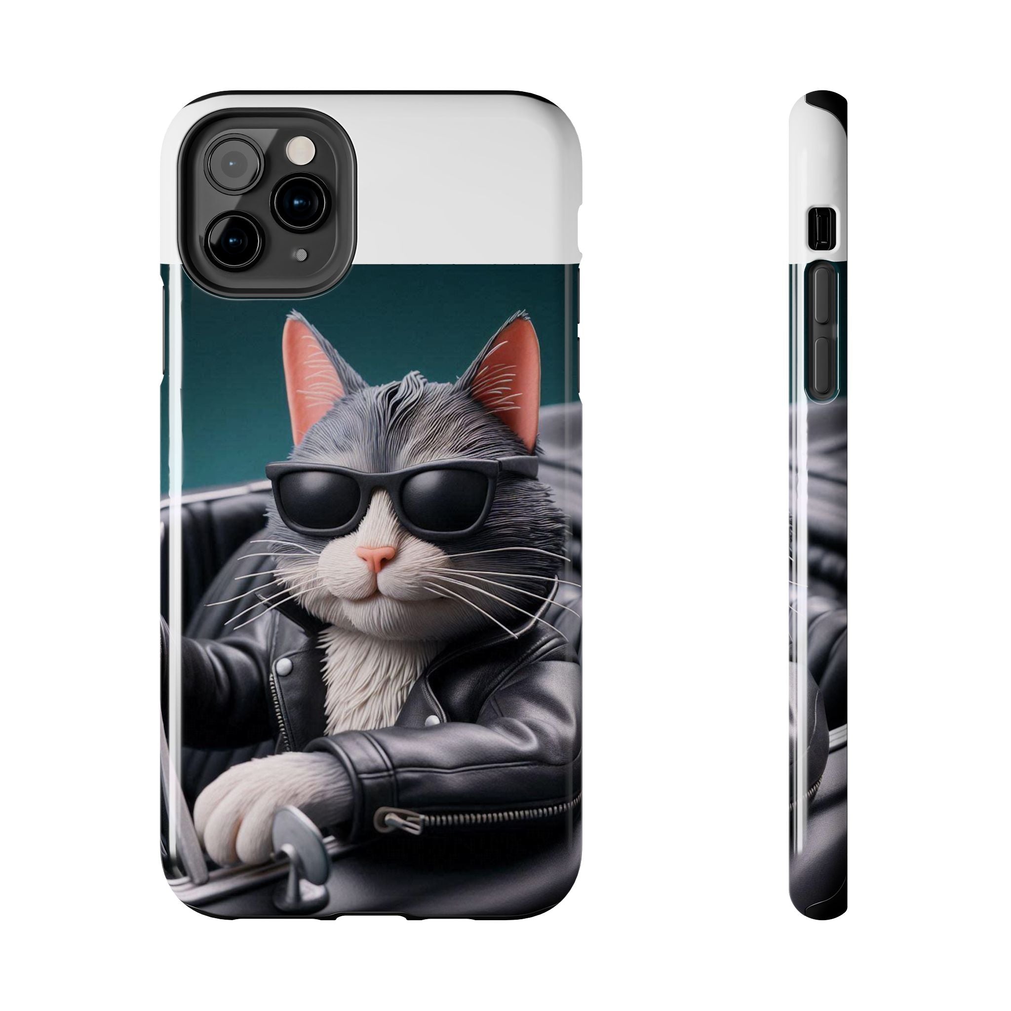 Cool Cat in Leather Jacket Driving Car Mobile Phone Case