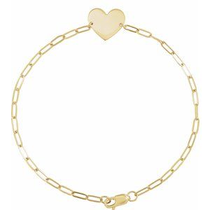 14K Yellow Gold Engravable Heart 7" Bracelet
