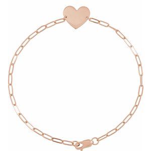 14K Rose Engravable Heart 7" Bracelet