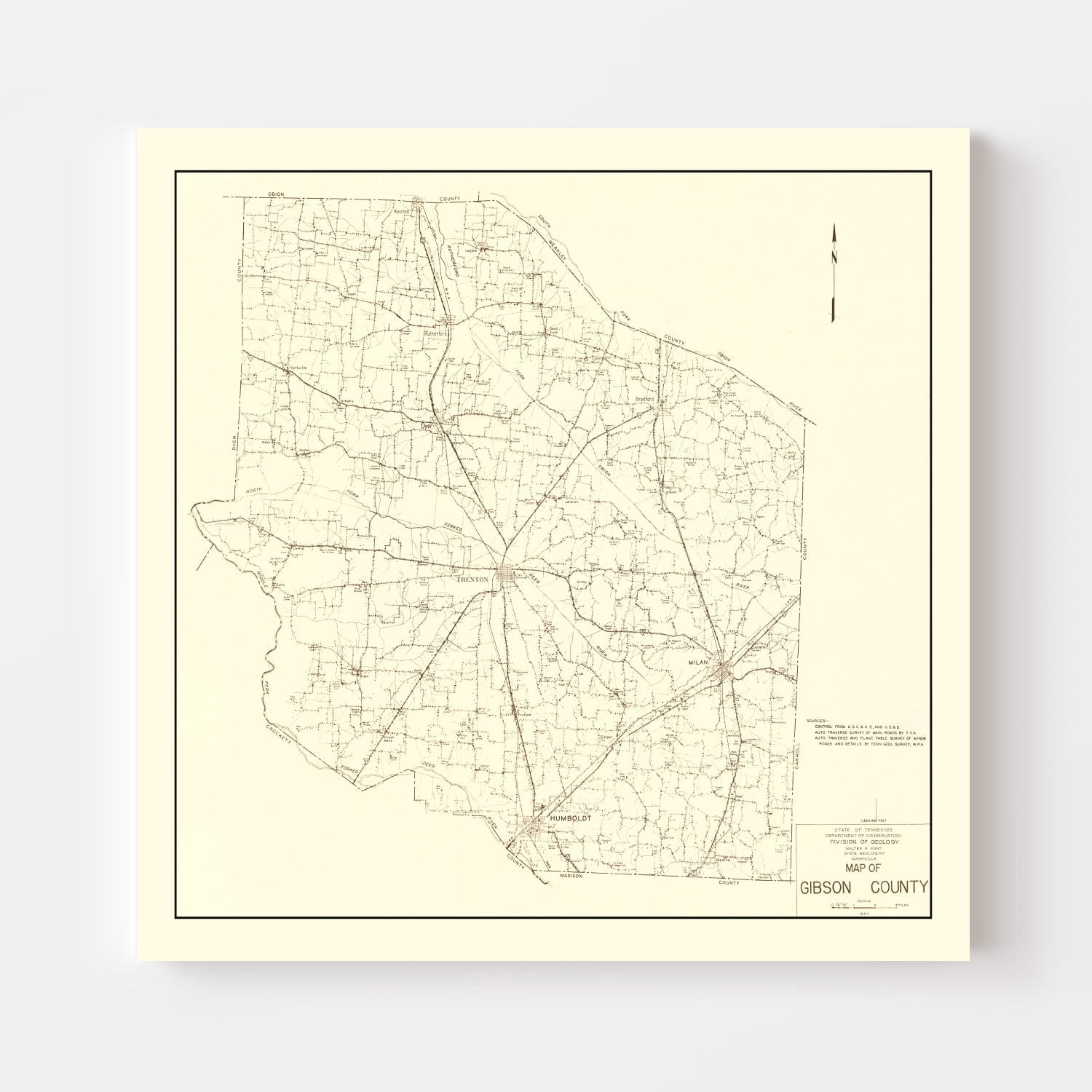 Vintage Map of Gibson County, Tennessee 1937