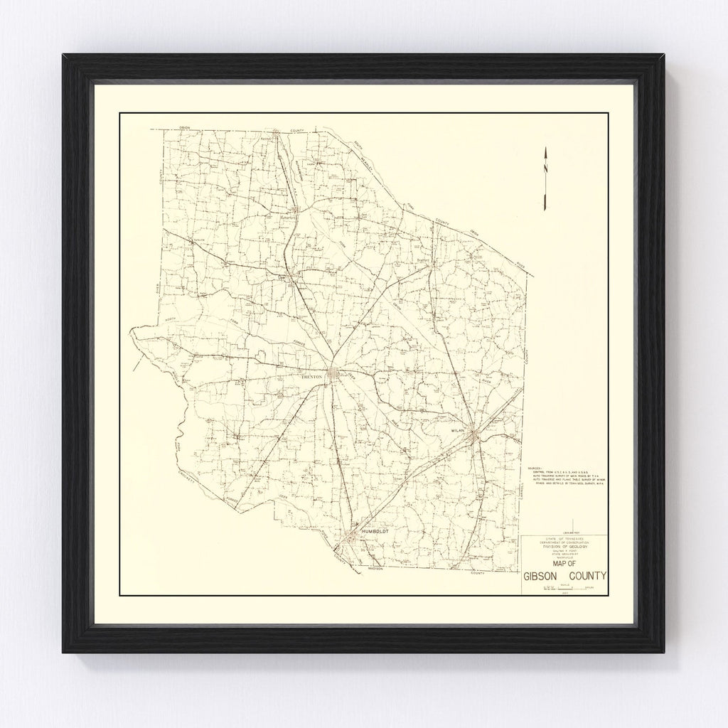 Vintage Map of Gibson County, Tennessee 1937