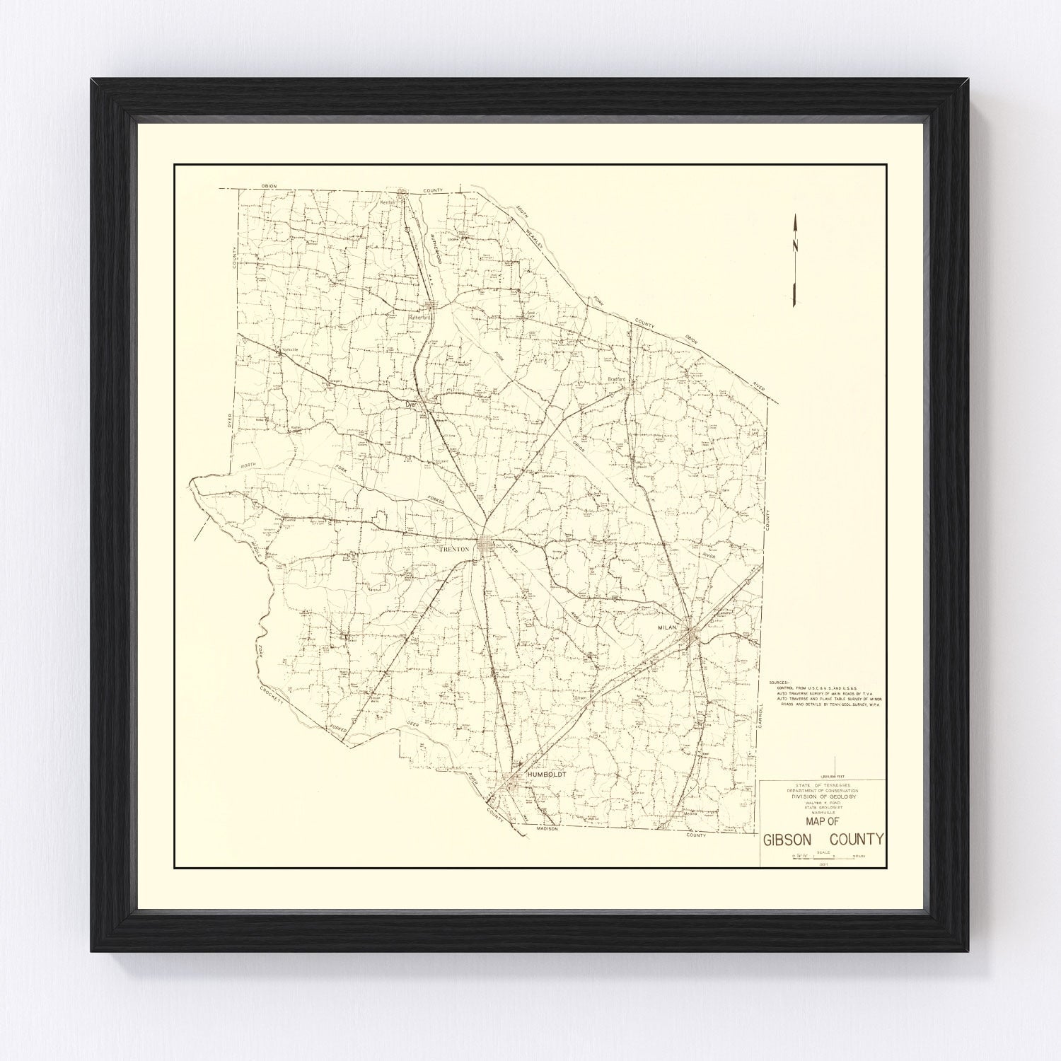 Vintage Map of Gibson County, Tennessee 1937