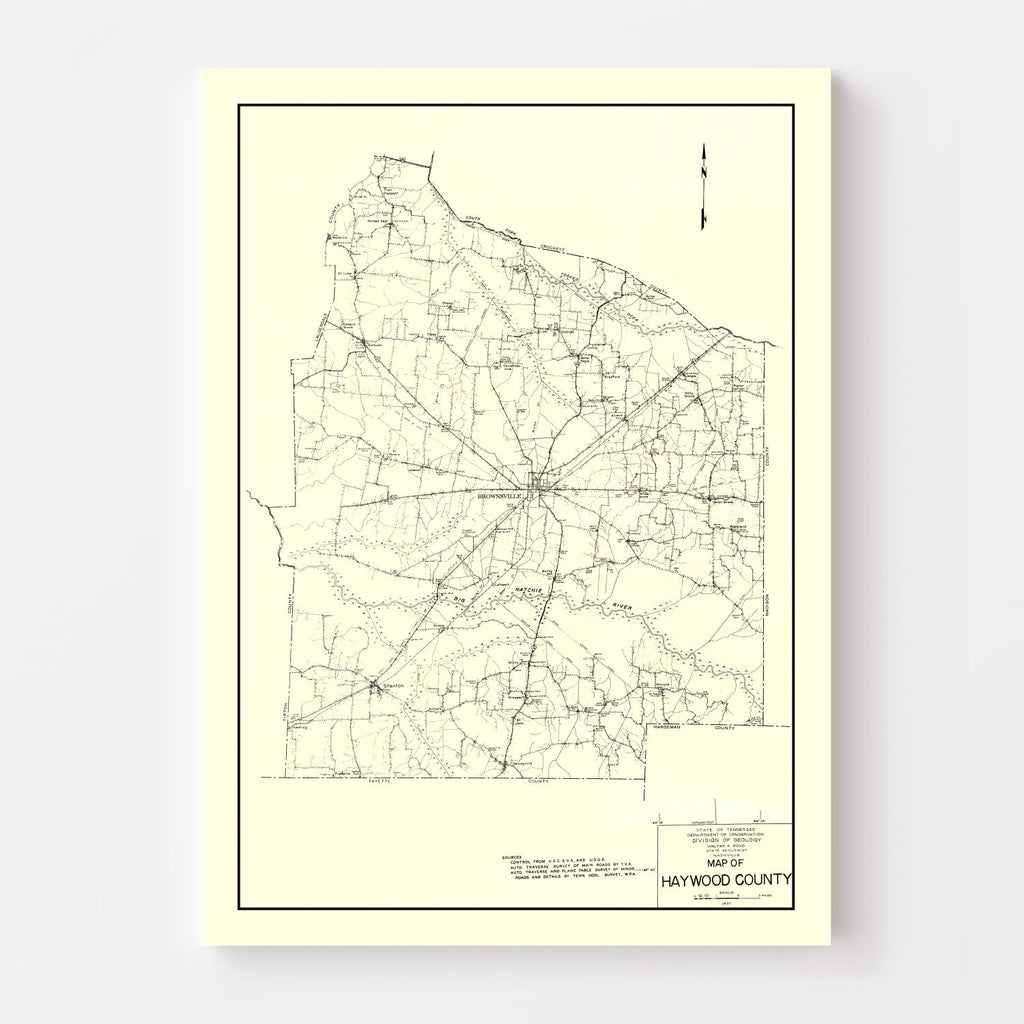 Vintage Map of Haywood County, Tennessee 1937