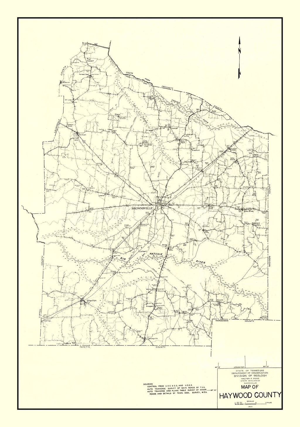 Vintage Map of Haywood County, Tennessee 1937
