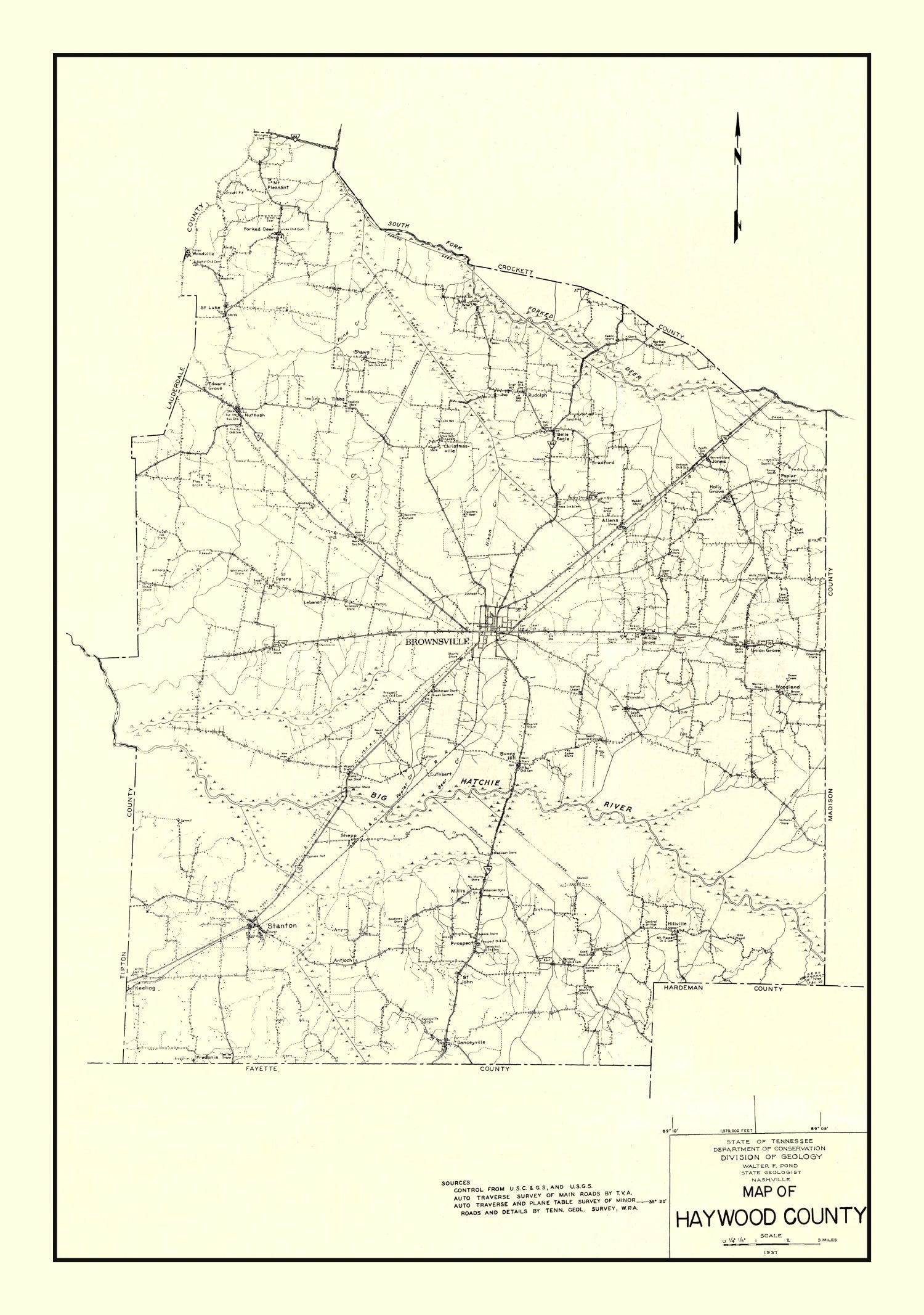 Vintage Map of Haywood County, Tennessee 1937