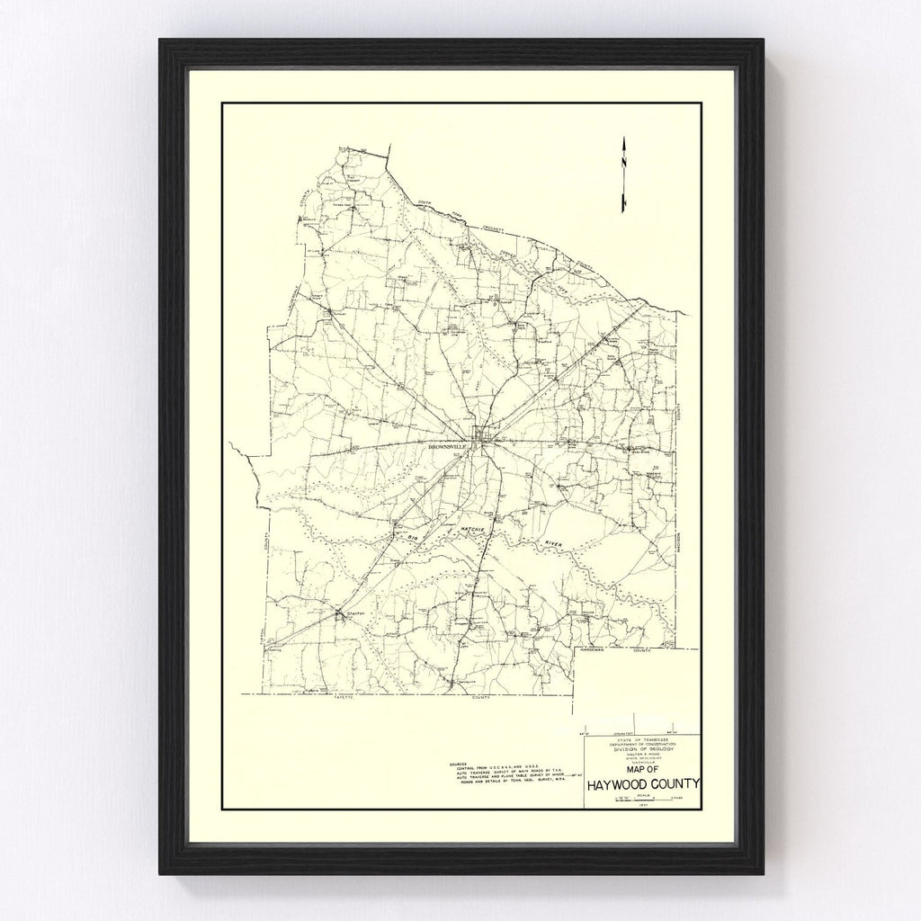 Vintage Map of Haywood County, Tennessee 1937
