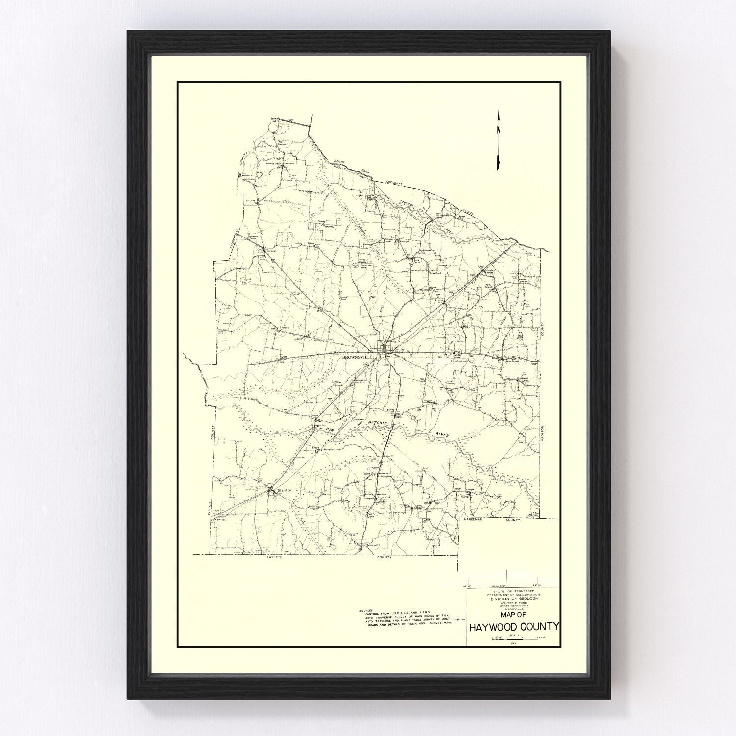 Vintage Map of Haywood County, Tennessee 1937