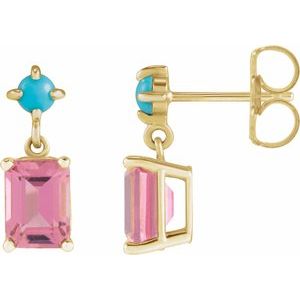Platinum Natural Green Tourmaline & Natural Turquoise Earrings – image 3