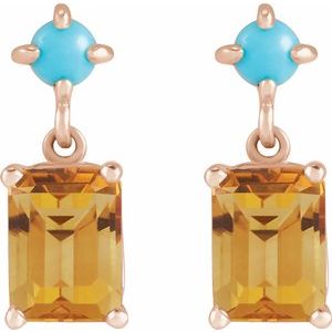 14K Rose Gold Natural Citrine & Natural Turquoise  Earrings