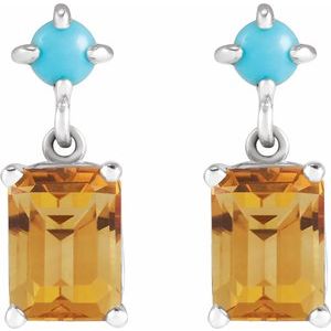 Sterling Silver Natural Citrine & Natural Turquoise  Earrings – image 2