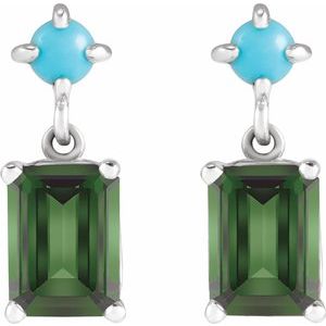 Sterling Silver Natural Green Tourmaline & Natural Turquoise Earrings – image 2