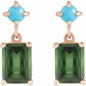 14K Rose Gold Natural Green Tourmaline & Natural Turquoise Earrings – image 2