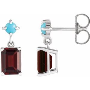 14K White Gold Natural Mozambique Garnet & Natural Turquoise Earrings