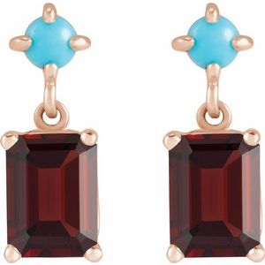 14K Rose Gold Natural Mozambique Garnet & Natural Turquoise Earrings