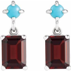 14K White Gold Natural Mozambique Garnet & Natural Turquoise Earrings – image 2