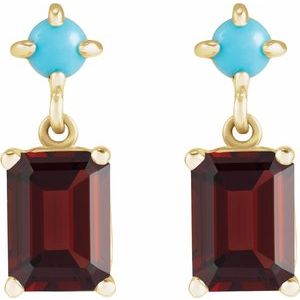 14K Yellow Gold Natural Mozambique Garnet & Natural Turquoise Earrings – image 2