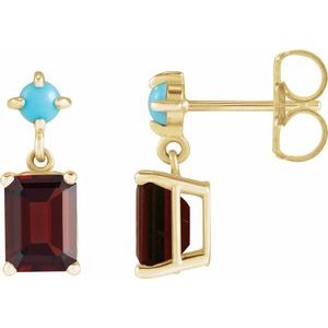 14K Yellow Gold Natural Mozambique Garnet & Natural Turquoise Earrings