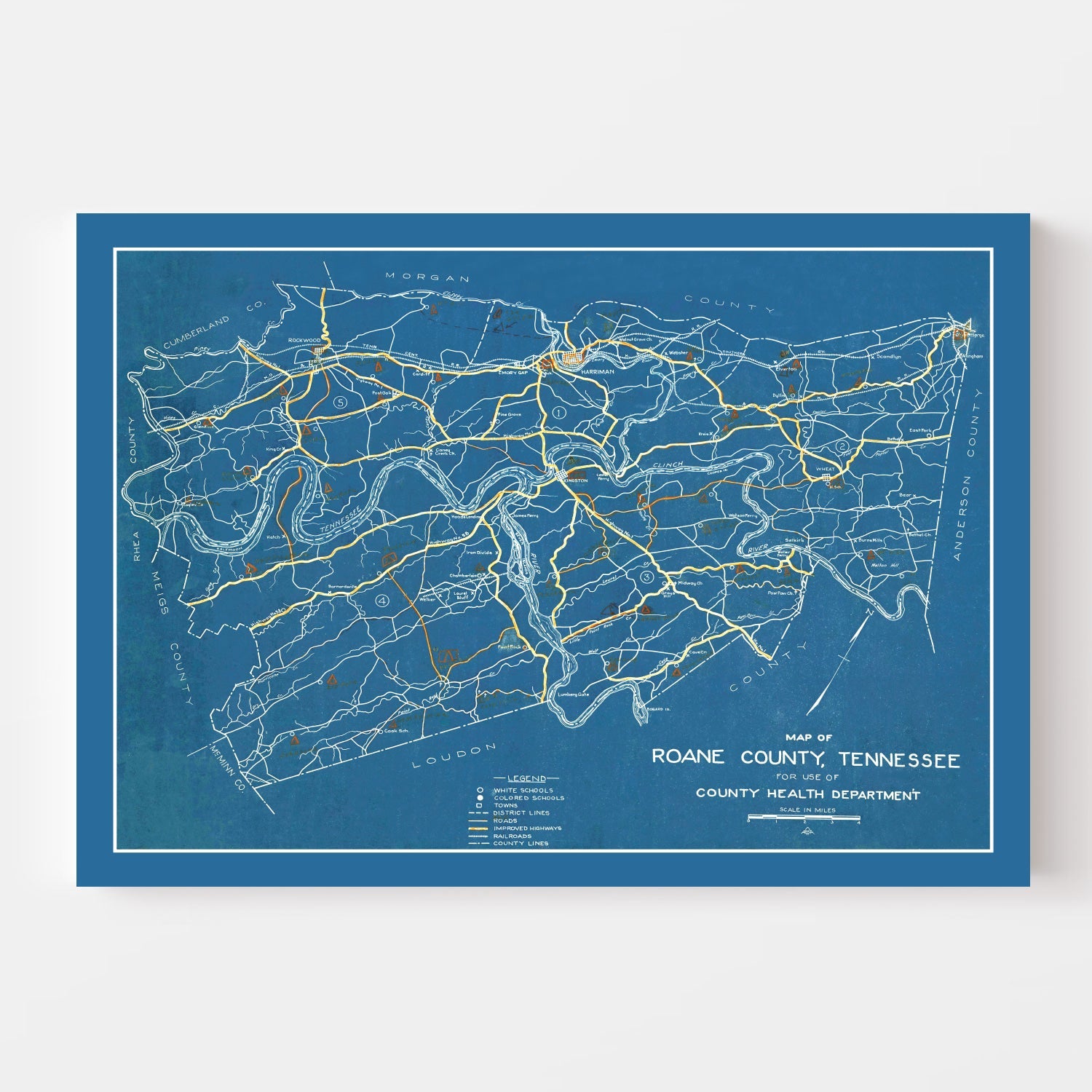 Vintage Map of Roane County, Tennessee 1930