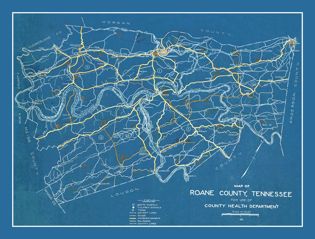Vintage Map of Roane County, Tennessee 1930