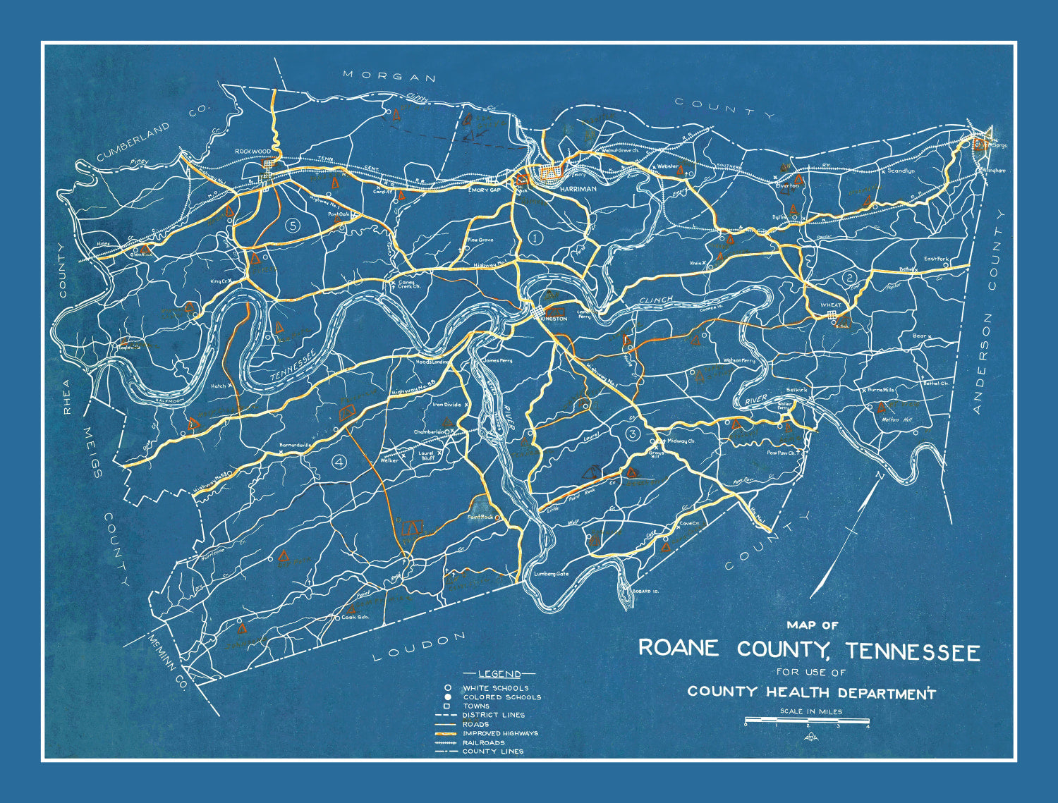 Vintage Map of Roane County, Tennessee 1930