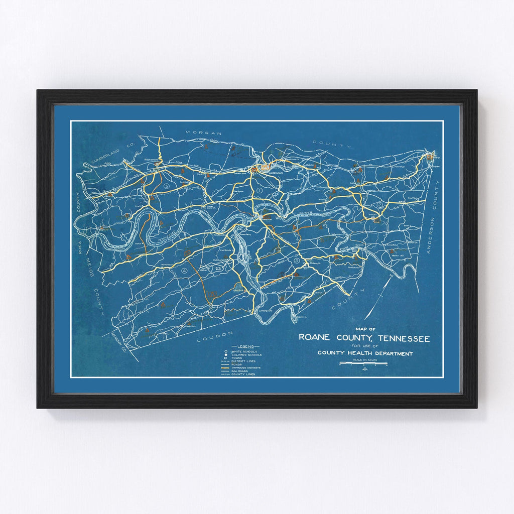 Vintage Map of Roane County, Tennessee 1930