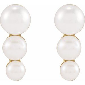 14K Yellow Gold Graduated Cultured White Freshwater Pearl Earrings
