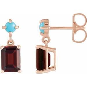 14K Rose Gold Natural Mozambique Garnet & Natural Turquoise Earrings