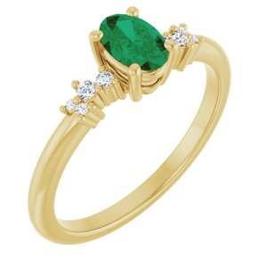 14K Yellow Gold Lab-Grown Emerald & .06 CTW Lab-Grown Diamond Ring