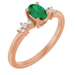 14K Rose Gold Lab-Grown Emerald & .06 CTW Lab-Grown Diamond Ring