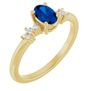 14K Yellow Gold Lab-Grown Blue Sapphire & .06 CTW Lab-Grown Diamond Ring