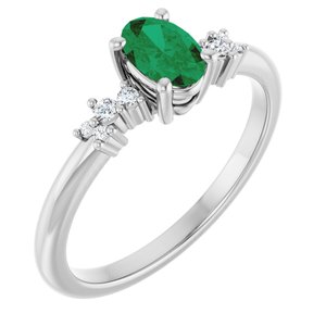 14K White Gold Lab-Grown Emerald & .06 CTW Lab-Grown Diamond Ring