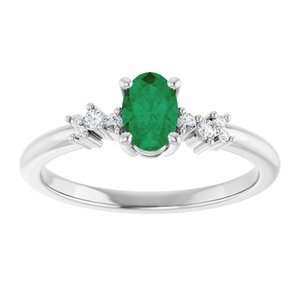14K White Gold Lab-Grown Emerald & .06 CTW Lab-Grown Diamond Ring