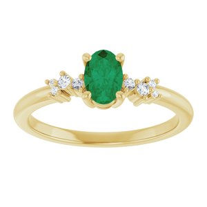 14K Yellow Gold Lab-Grown Emerald & .06 CTW Lab-Grown Diamond Ring