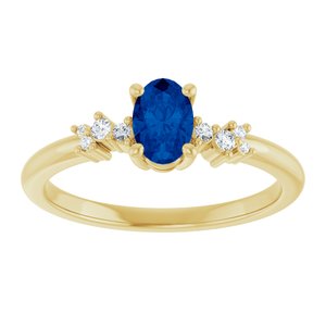 14K Yellow Gold Lab-Grown Blue Sapphire & .06 CTW Lab-Grown Diamond Ring