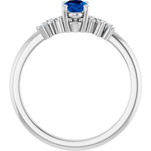 Sterling Silver Lab-Grown Blue Sapphire & .06 CTW Lab-Grown Diamond Ring