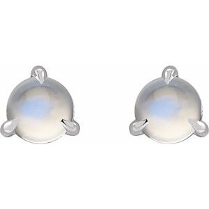 14K White Gold Cabochon Natural Rainbow Moonstone Stud Earrings – image 2