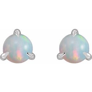 Sterling Silver Cabochon Natural White Opal Stud Earrings – image 2