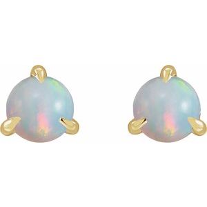 14K Yellow Gold Cabochon Natural White Opal Stud Earrings – image 2