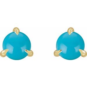 14K Yellow Gold Cabochon Natural Turquoise Stud Earrings – image 2
