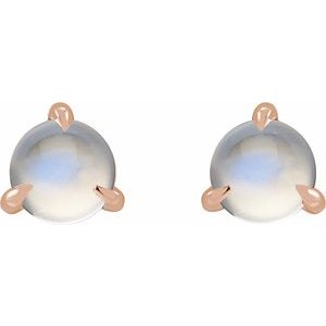 14K Rose Gold Cabochon Natural Rainbow Moonstone Stud Earrings – image 2