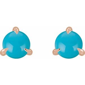 14K Rose Gold Cabochon Natural Turquoise Stud Earrings – image 2