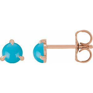 14K Rose Gold Cabochon Natural Turquoise Stud Earrings