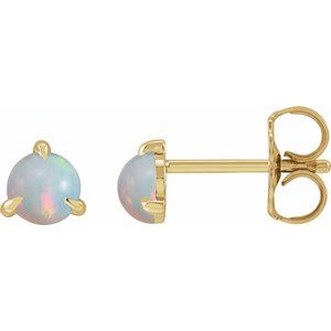 14K Yellow Gold Cabochon Natural White Opal Stud Earrings