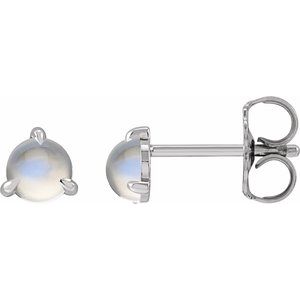 Platinum Cabochon Natural Rainbow Moonstone Stud Earrings