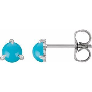 14K White Gold Cabochon Natural Turquoise Stud Earrings